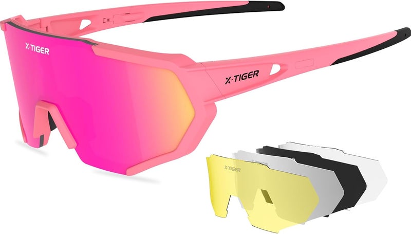 Xtiger Polarized Sports Sunglasses with 5 Interchangeable Lenses,Mens Womens Cycling Bike Glasses,Baseball Running Fishing - Image 1